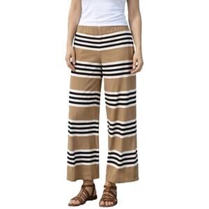 Lela Rose Pants Size 4 Pull On Pants Tan White Black Wide Leg Side Zip Stretchy